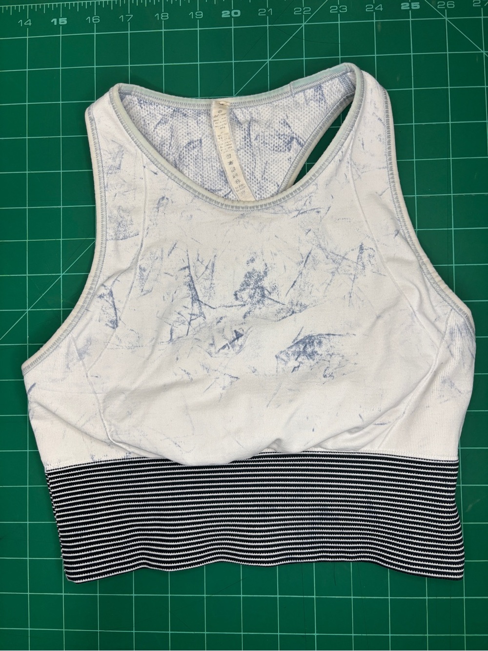 lululemon athletica Ebb to Train Bra Top White & Blue Tie Dye Striped Sports Bra